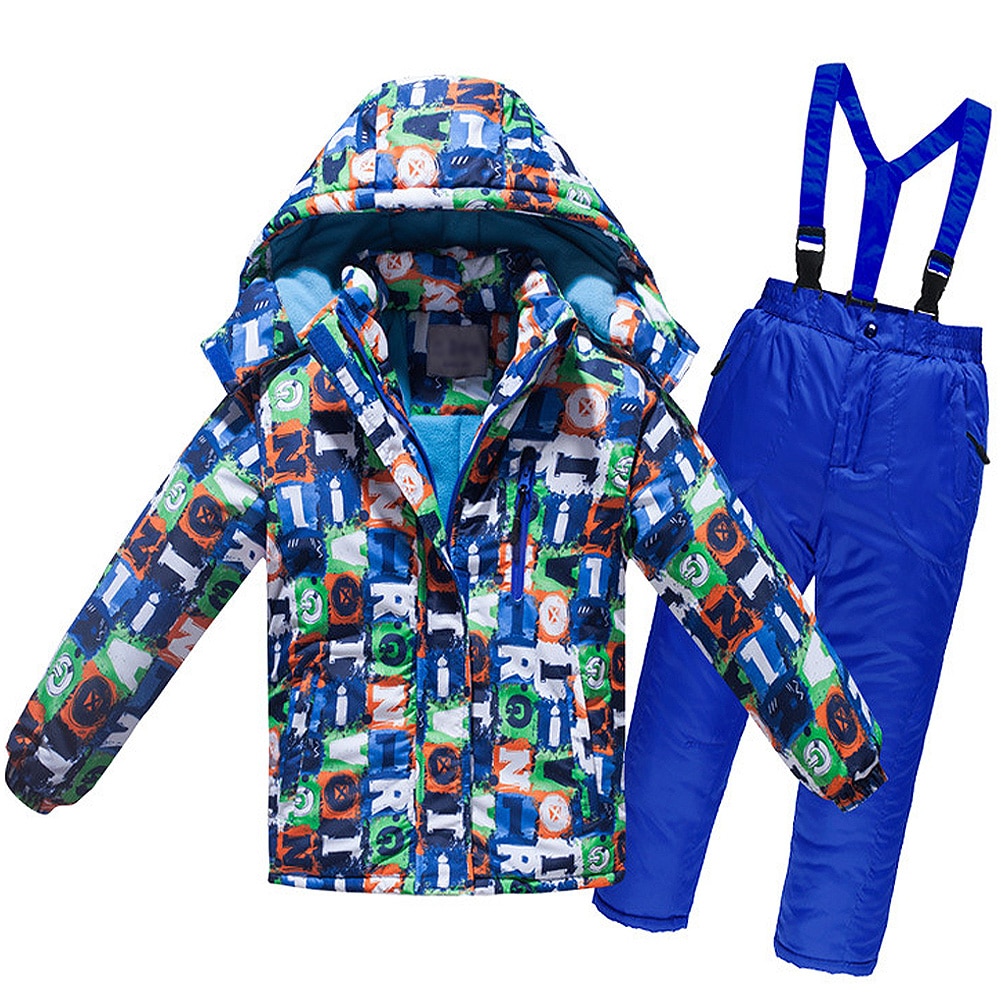 어린이 방한복, 여아 스키 재킷 세트, 남아 투피스 방수 방풍 후드 따뜻한 재킷 + 브레이스 바지